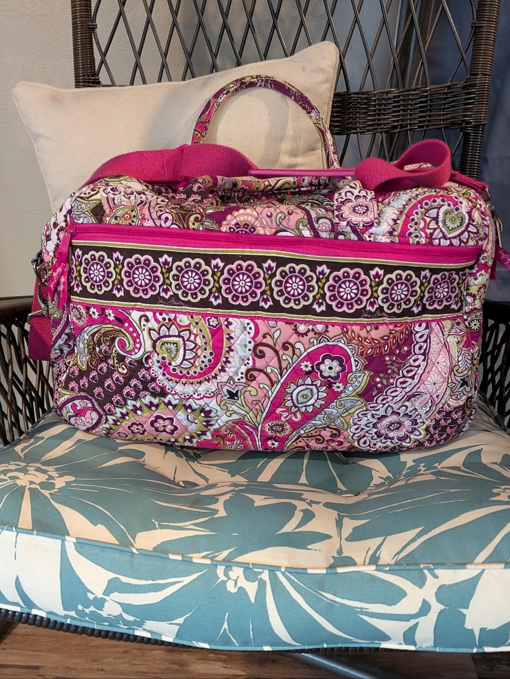 Vera Bradley Very Berry Paisley Pink Quilted Duffel Bag